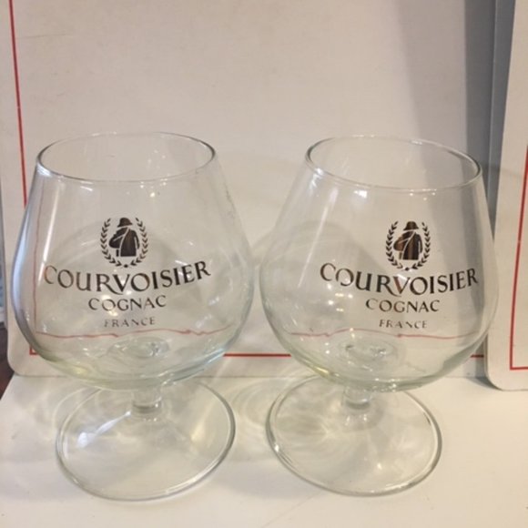 VTG Set of 2 Courvoisier Cognac Snifter FRANCE 4.5” Stem Glass Gold Lettering - Picture 1 of 6
